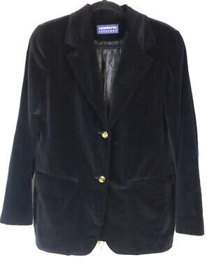 Vintage 90s Liz Claiborne Sport Black Velvet Gold Buttons Blazer Jacket Womens S